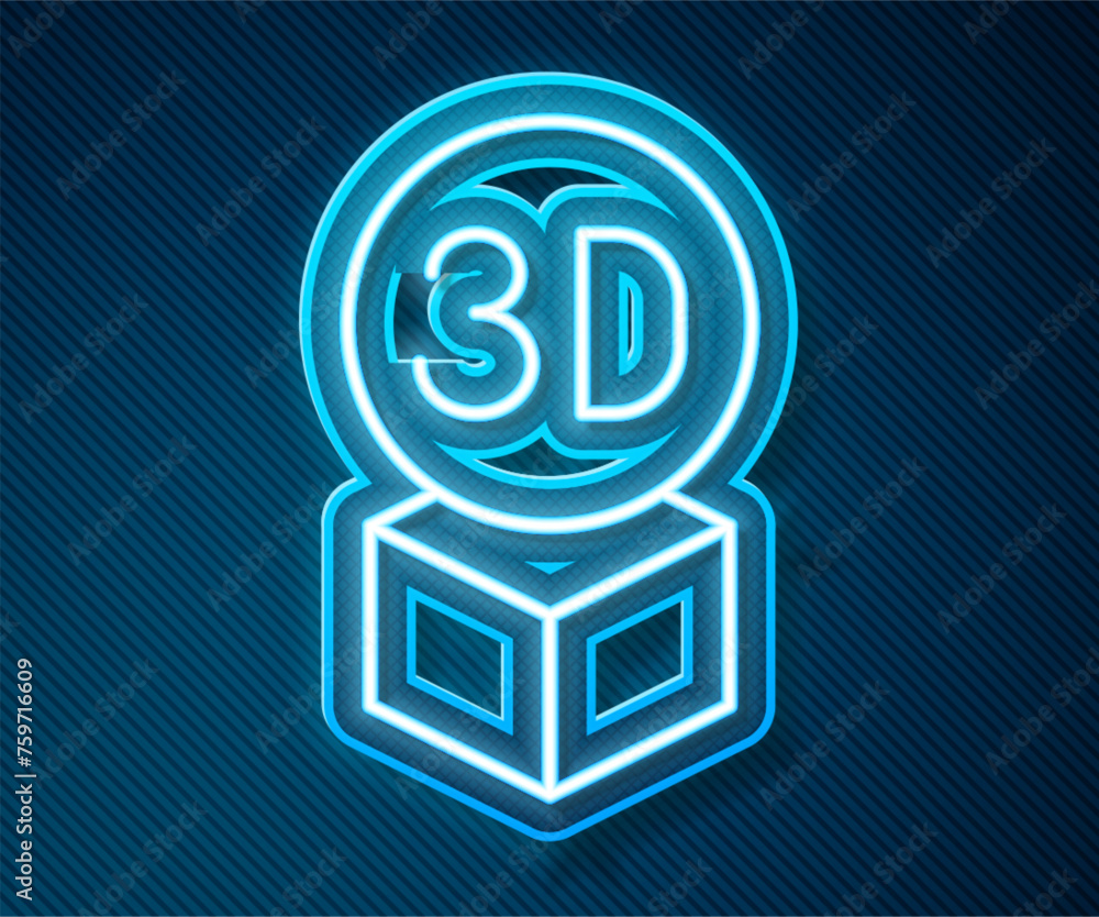 Poster glowing neon line isometric cube icon isolated on blue background. geometric cubes solid icon. 3d sq