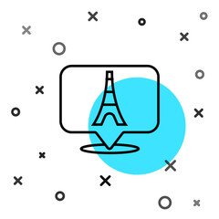 Black line Eiffel tower icon isolated on white background. France Paris landmark symbol. Random dynamic shapes. Vector