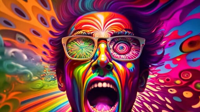 LSD hippie culture concept, man crying, sixties trip