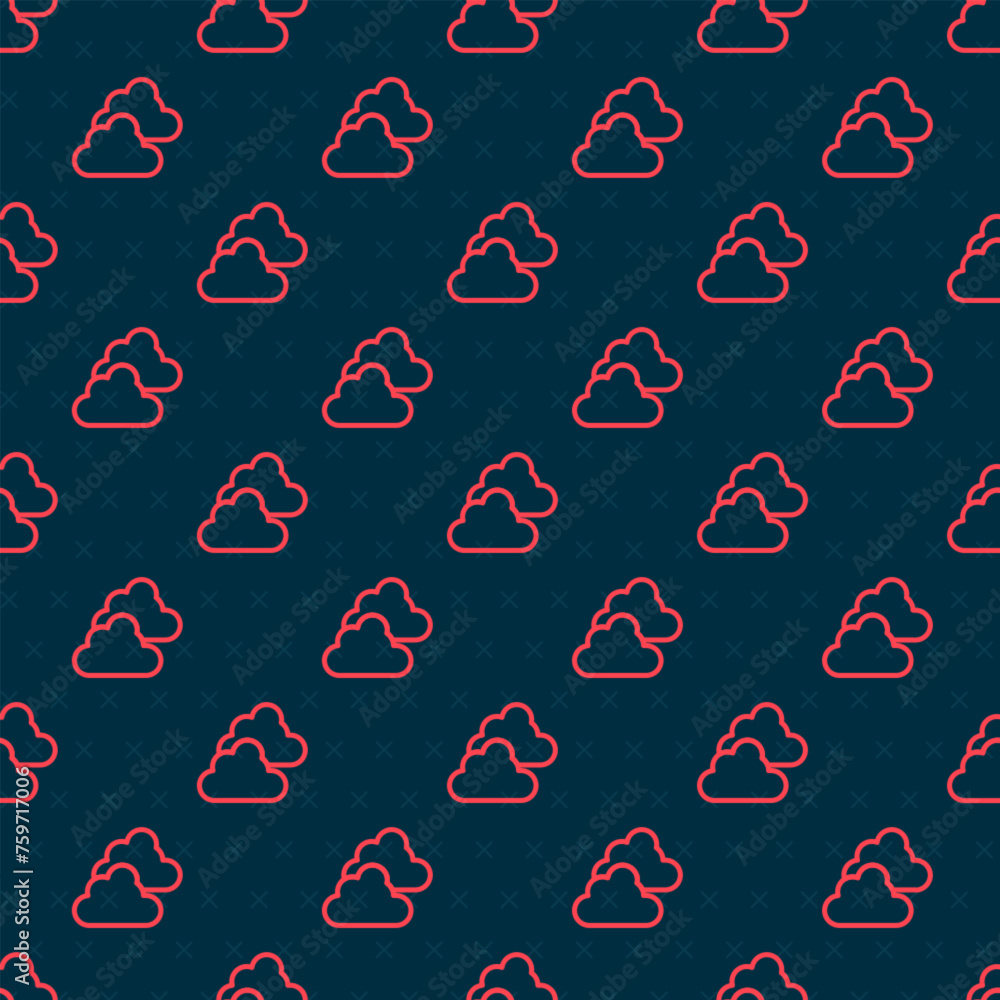 Poster red line cloudy weather icon isolated seamless pattern on black background. vector
