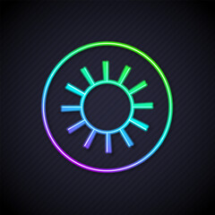 Glowing neon line Sun icon isolated on black background. Vector