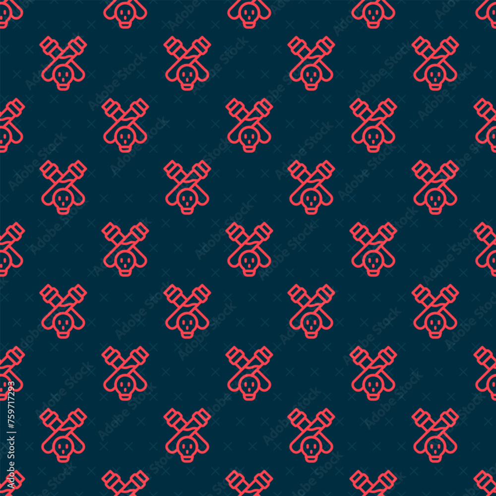 Poster red line bottle with potion icon isolated seamless pattern on black background. flask with magic pot