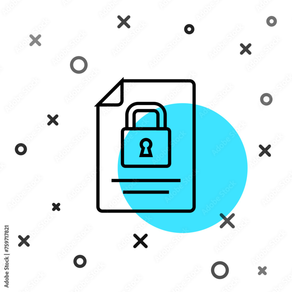 Aufkleber black line document and lock icon isolated on white background. file format and padlock. security, s