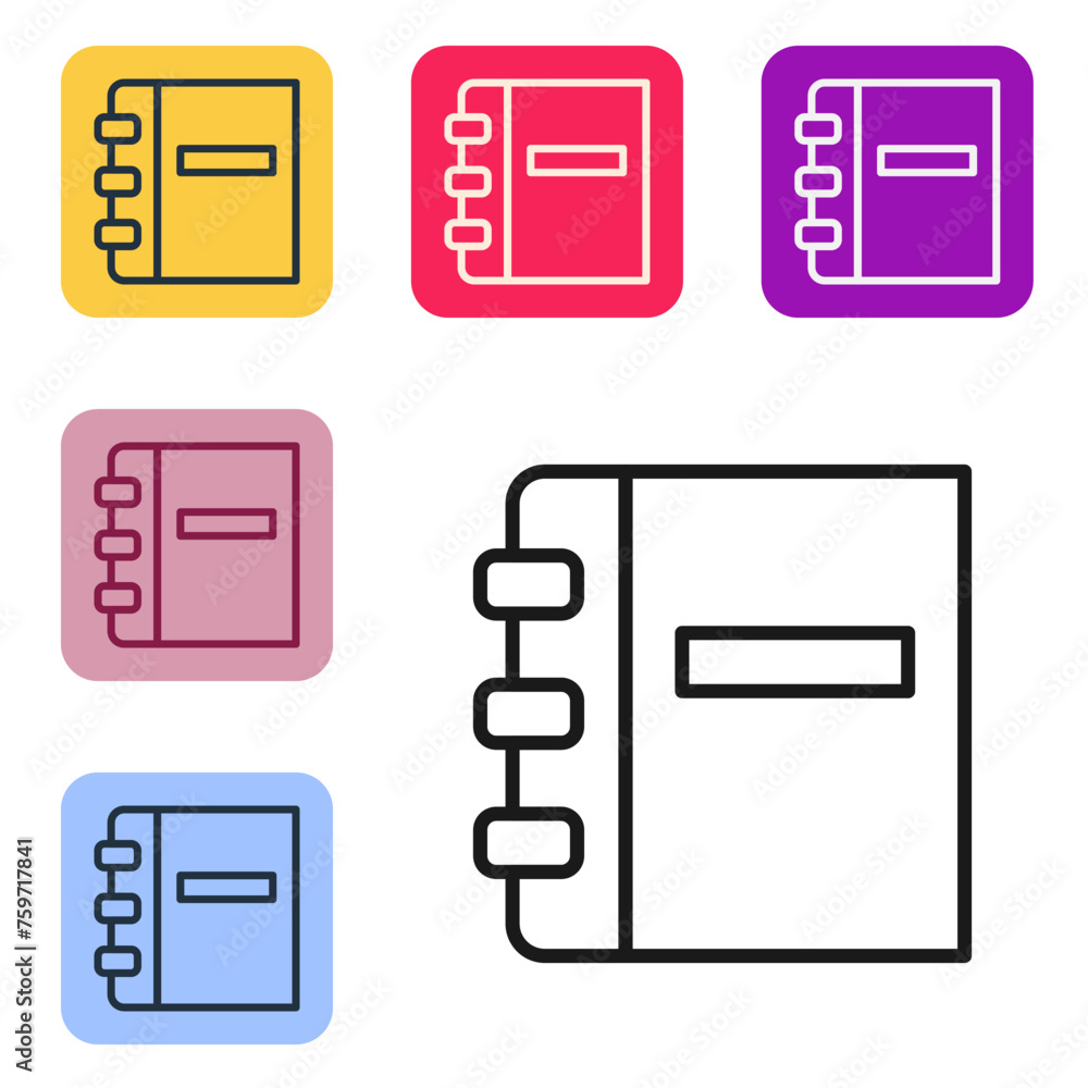 Poster black line notebook icon isolated on white background. spiral notepad icon. school notebook. writing