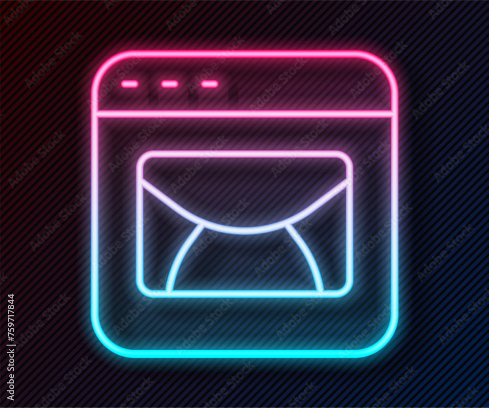Poster glowing neon line mail and e-mail icon isolated on black background. envelope symbol e-mail. email m