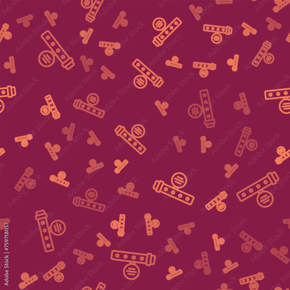 Poster brown line collar with name tag icon isolated seamless pattern on red background. simple supplies fo