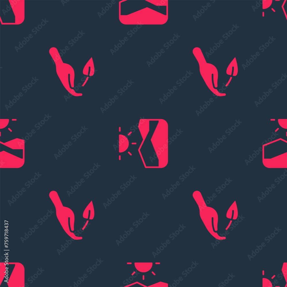 Poster set sprout in hand and drought on seamless pattern. vector