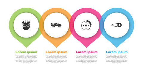 Set Bicycle helmet, shoes, brake disc and chain with gear. Business infographic template. Vector