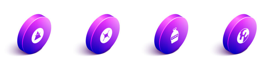 Set Isometric Air element, Gemini zodiac, Bottle of water and Earth globe icon. Vector