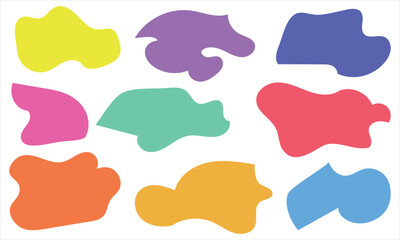  Modern liquid irregular blob shape abstract elements graphic flat style design fluid vector illustration set. set banner simple shape template for presentation, flyer, isolated on white background.