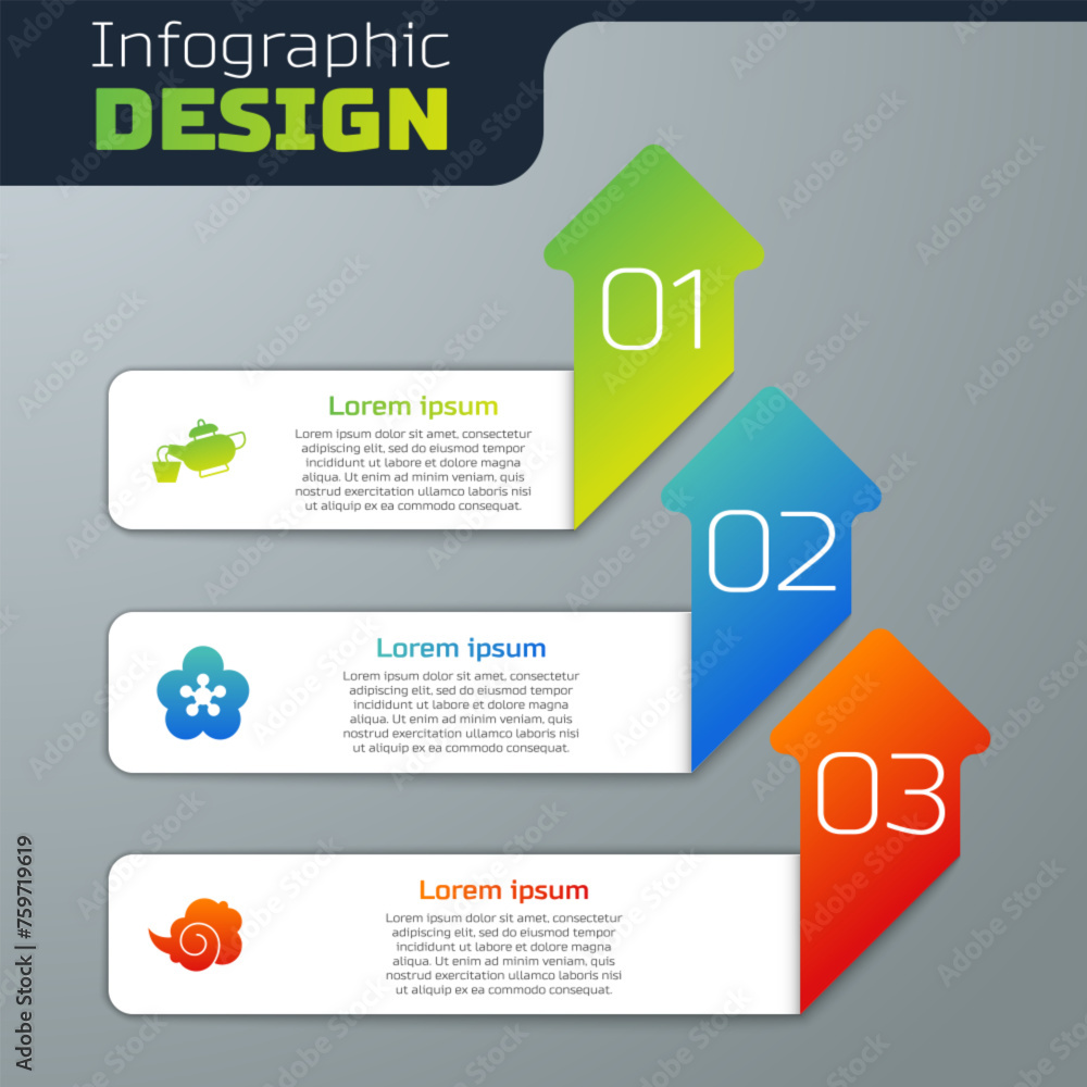 Wall mural set chinese tea ceremony, lotus flower and magic fog or smoke. business infographic template. vector