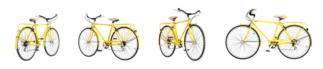 Obraz premium Set of yellow bicycle isolated on white
