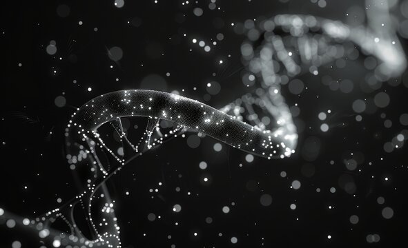 3D rendering of helix structure of DNA with crystal material.