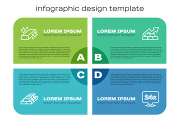 Set line Stacks paper money cash, Gold bars, 24k and Growth arrow with gold. Business infographic template. Vector
