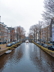 Panoramic of Reguliersgracht canal in Amsterdam in winter