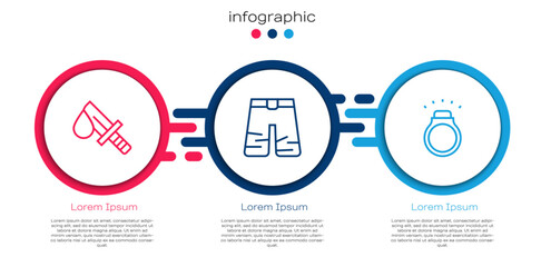 Set line Bloody knife, Wide pants and Diamond ring. Business infographic template. Vector