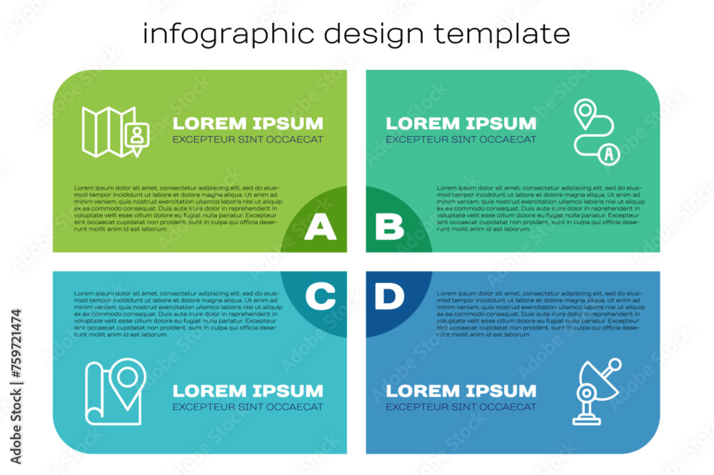 Poster set line folded map with location marker, radar and route. business infographic template. vector
