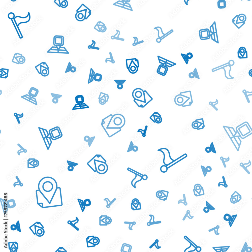 Poster set line folded map with location marker, flag and on seamless pattern. vector
