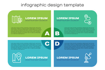 Set line Folded map with location marker, Radar and Route. Business infographic template. Vector