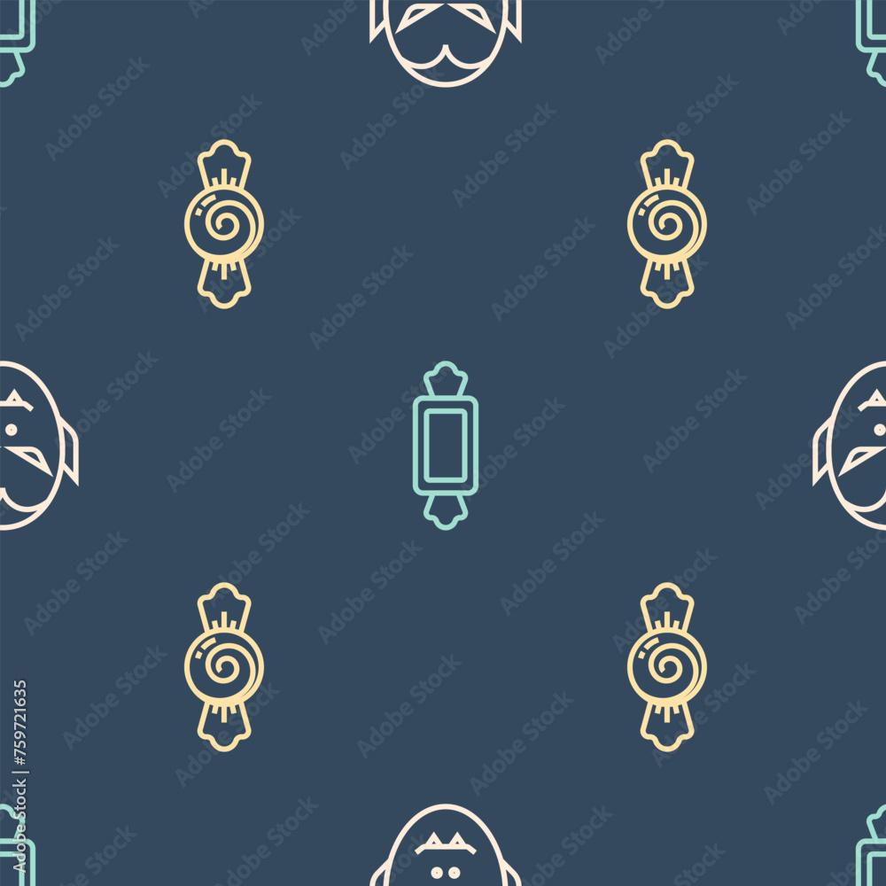 Poster set line vampire, candy and on seamless pattern. vector