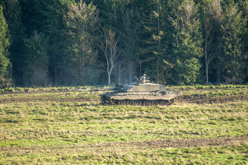 British army Challenger 2 main battle tank on a military exercise, Wiltshire UK