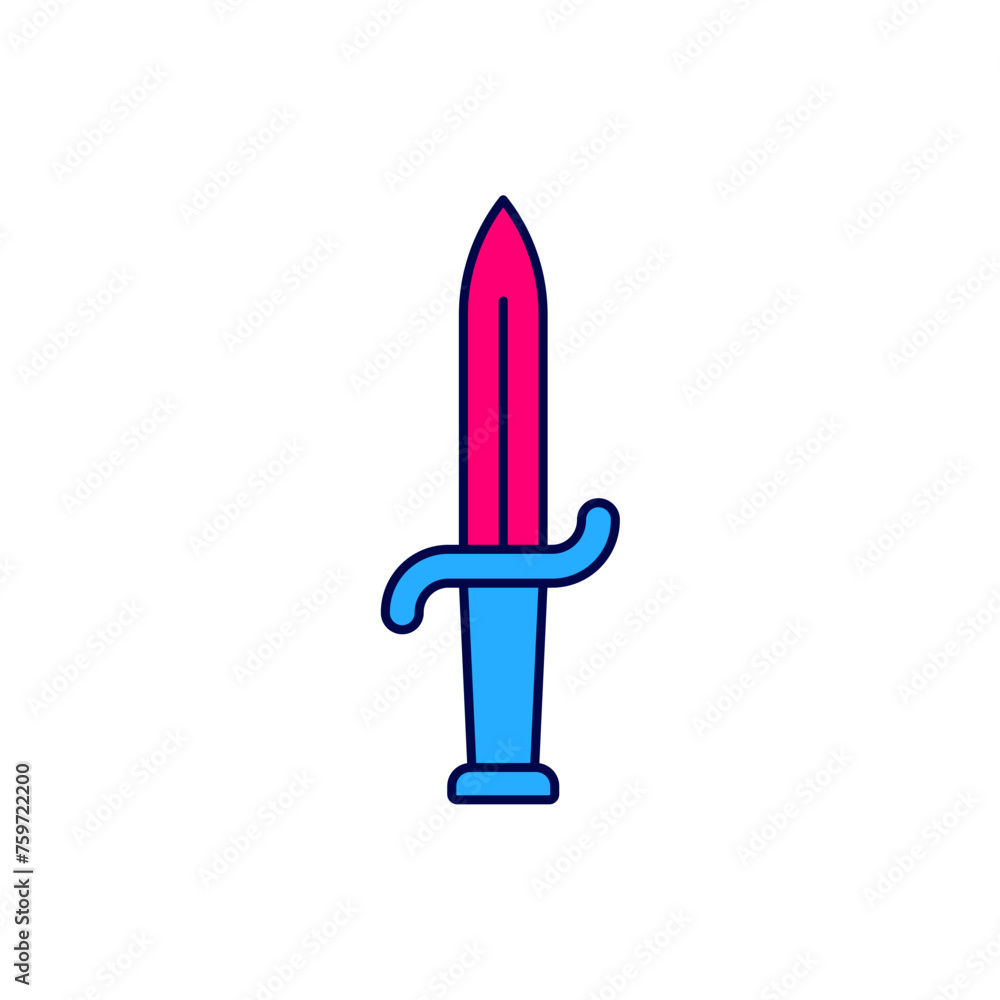 Poster filled outline dagger icon isolated on white background. knife icon. sword with sharp blade. vector