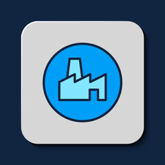 Filled outline Factory production icon isolated on blue background. Industrial building. Vector