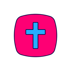 Filled outline Christian cross icon isolated on white background. Church cross. Vector