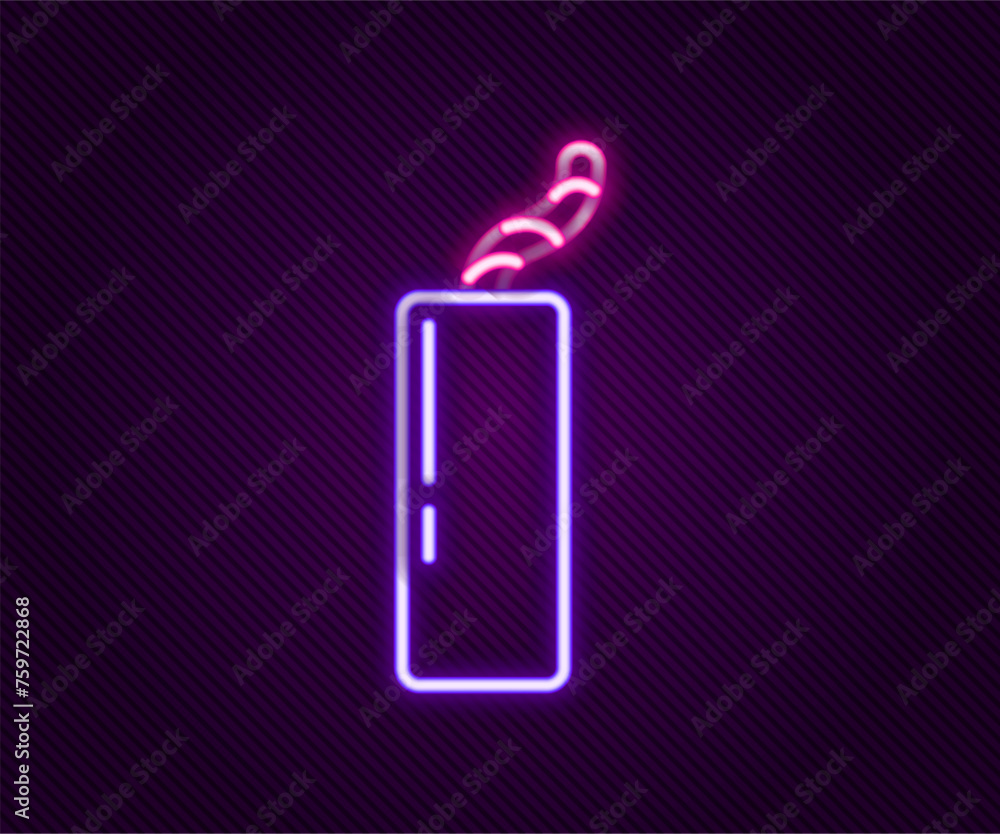Aufkleber glowing neon line detonate dynamite bomb stick and timer clock icon isolated on black background. ti
