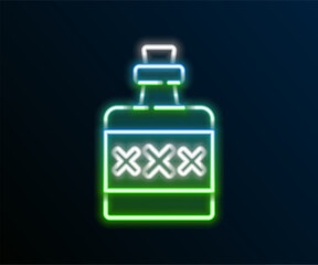 Glowing neon line Alcohol drink Rum bottle icon isolated on black background. Colorful outline concept. Vector