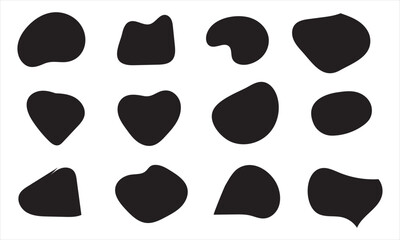 Fototapeta premium Random abstract liquid organic black irregular blotch shapes flat style design fluid vector illustration set banner simple Basic shape template for presentation design, flyer, white background. 