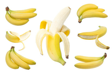 Set of bananas isolated on white background.