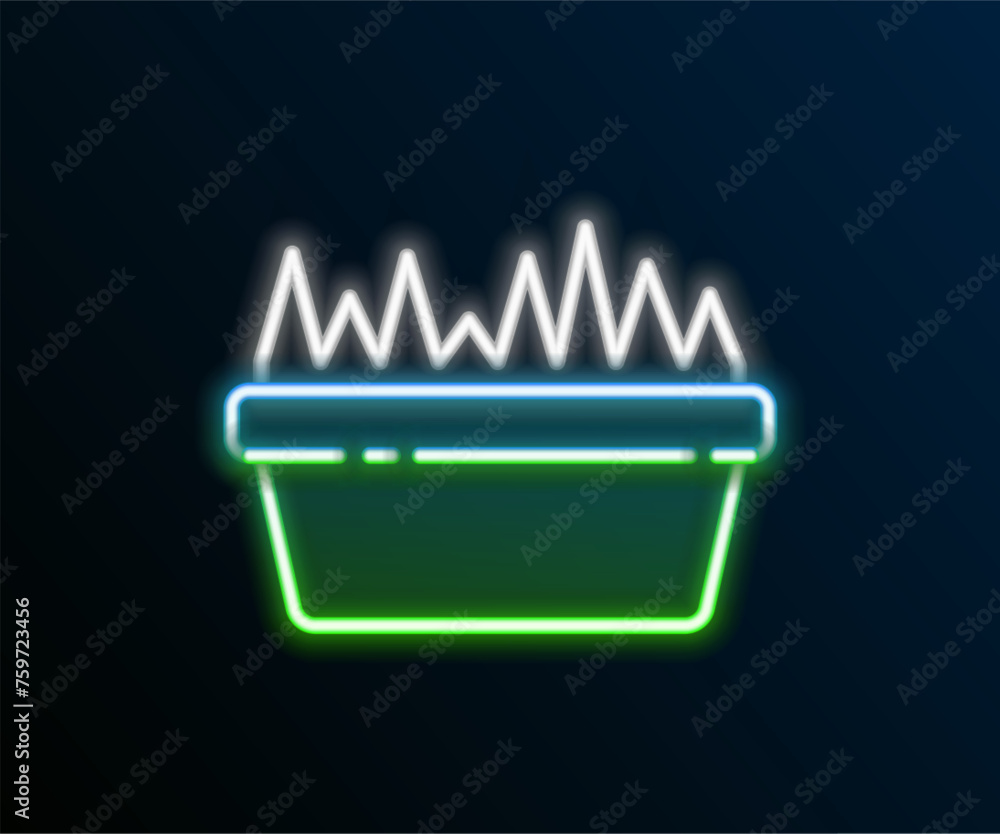 Sticker glowing neon line fresh grass in a rectangular icon isolated on black background. home decor. the sy