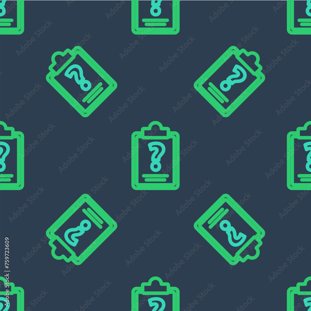 Poster line clipboard with question marks icon isolated seamless pattern on blue background. survey, quiz, 