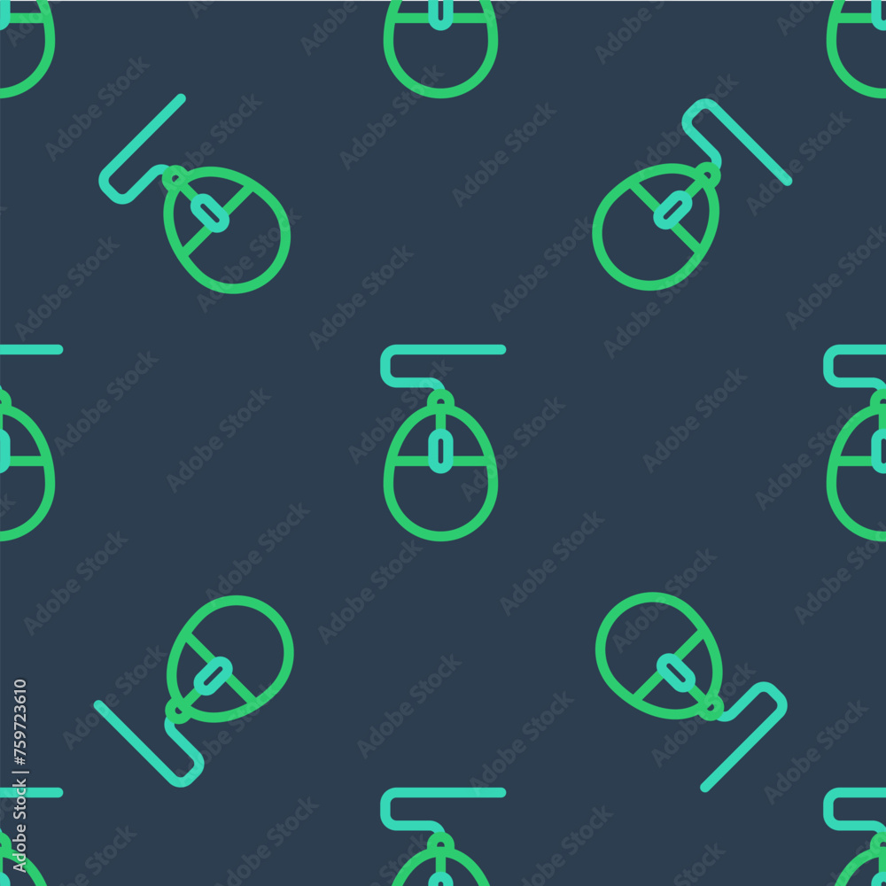 Poster line computer mouse gaming icon isolated seamless pattern on blue background. optical with wheel sym