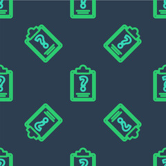 Line Clipboard with question marks icon isolated seamless pattern on blue background. Survey, quiz, investigation, customer support questions concepts. Vector