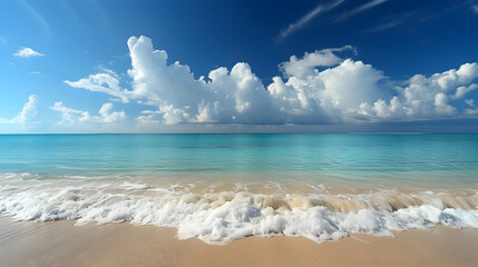 tropical beach panorama, seascape with a wide horizon, showcasing the beautiful expanse of the sky...