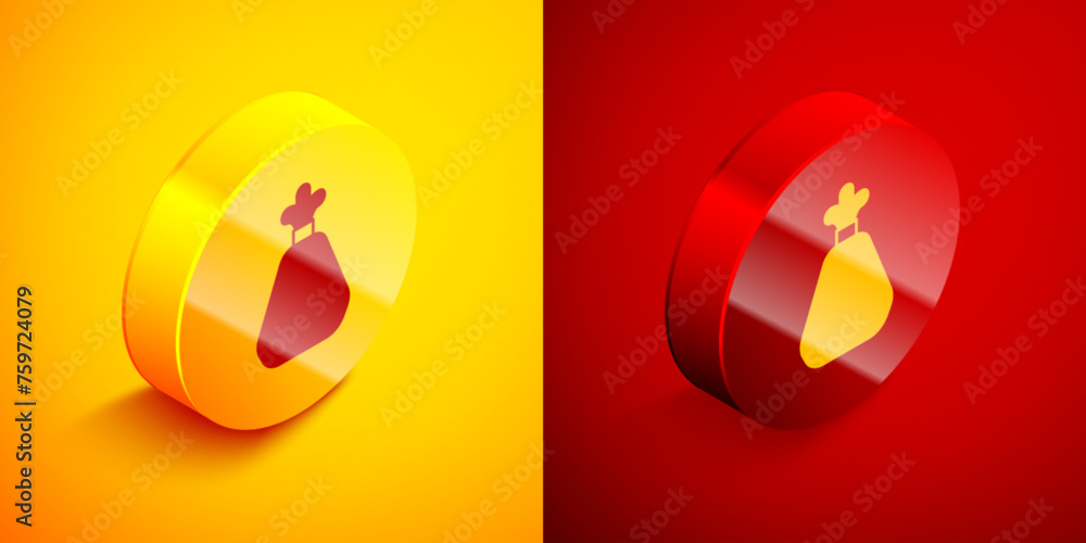 Poster isometric garbage bag icon isolated on orange and red background. circle button. vector
