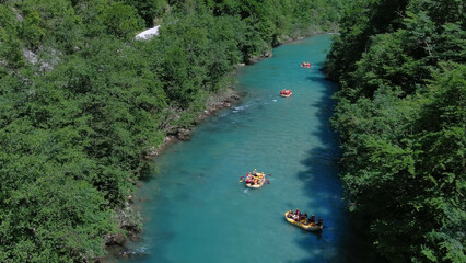 Rafting boat on summer mountain river