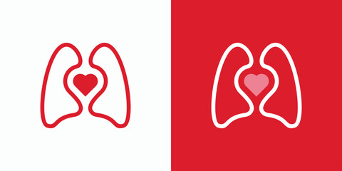 Vector logo design illustration of lung health outline and heart shape in a modern, simple, clean and abstract style.