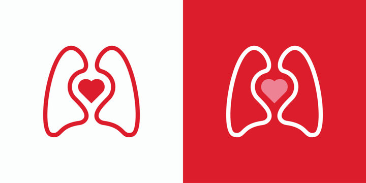 Vector logo design illustration of lung health outline and heart shape in a modern, simple, clean and abstract style.