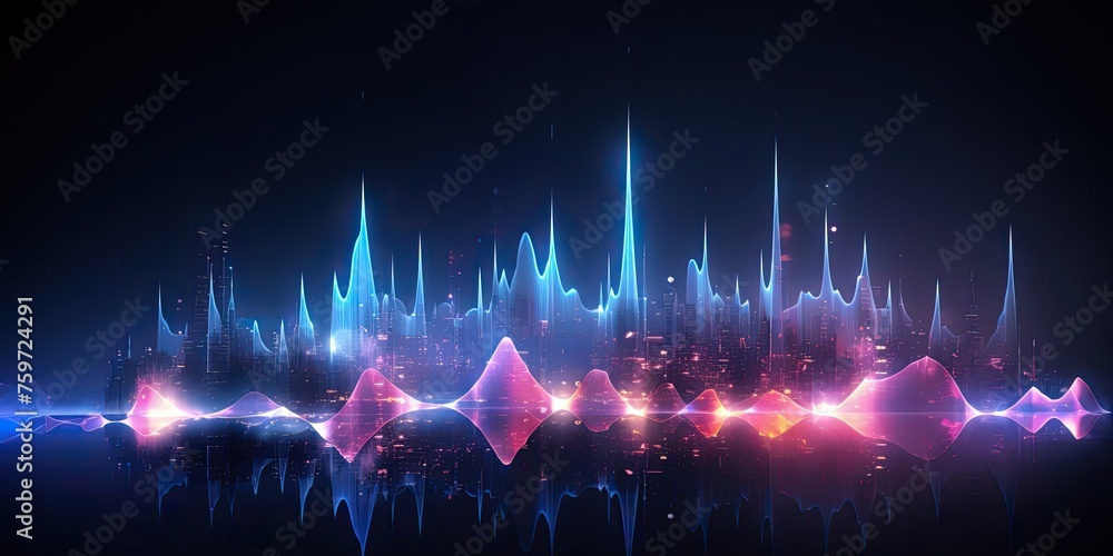 Poster neon abstract waveform sound waves background generative ai