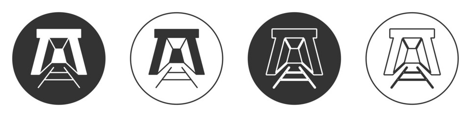 Black Mine entrance icon isolated on white background. Circle button. Vector