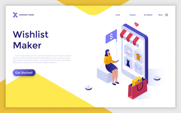 Modern Isometric Landing Page Template. Vector Illustration