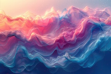 Colorful waves with blue and pink tones. The waves are long and very detailed. by AI generated image - obrazy, fototapety, plakaty