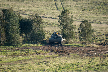 British army Challenger 2 main battle tank on a military exercise, Wiltshire UK