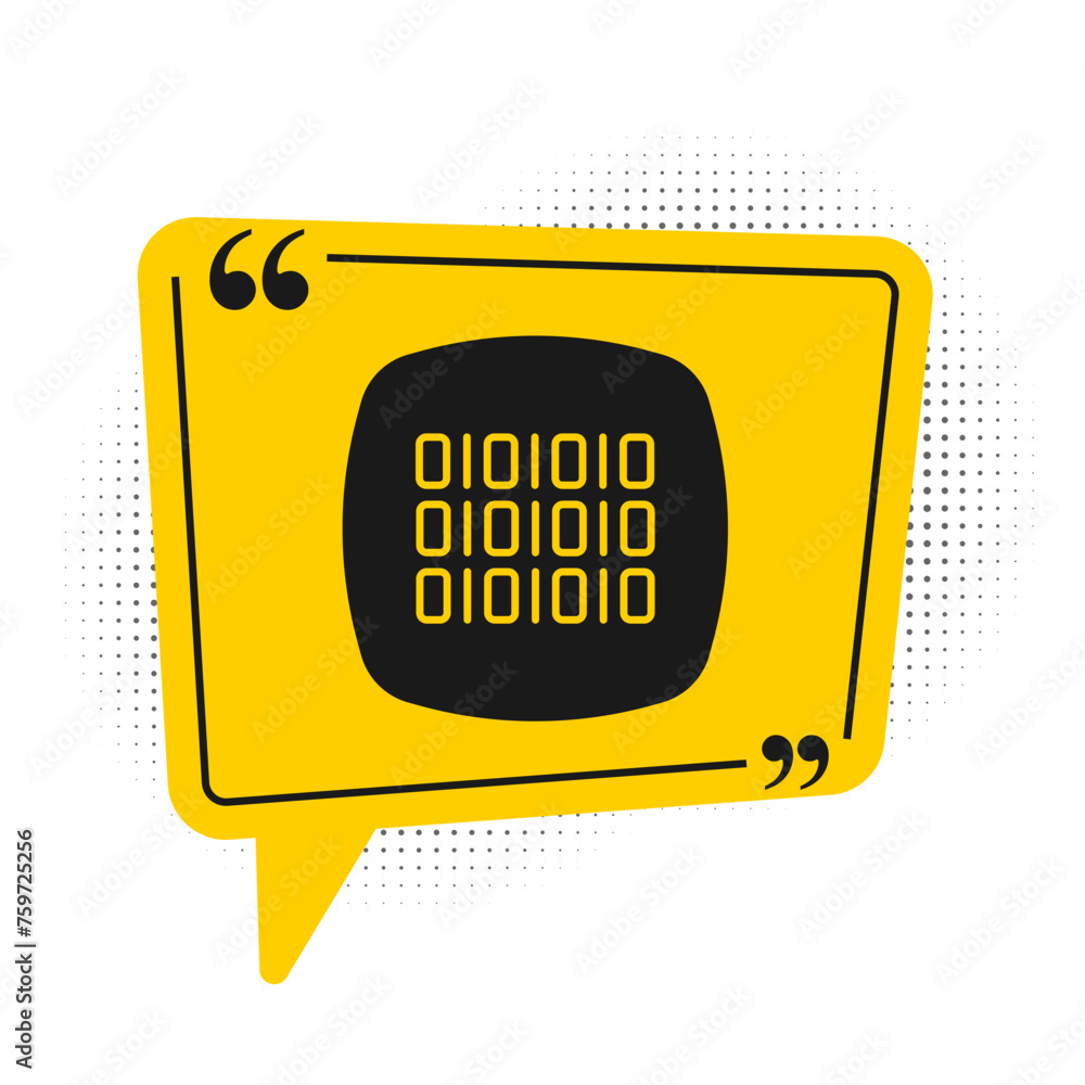 Poster black binary code icon isolated on white background. yellow speech bubble symbol. vector