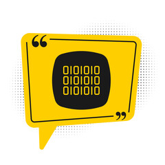 Black Binary code icon isolated on white background. Yellow speech bubble symbol. Vector