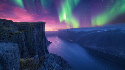 Imagine standing atop a cliff overlooking the fjords at twilight, with the soft hues of dusk...