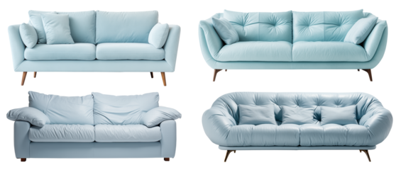 Soft Sky blue sofas on a transparent background, PNG